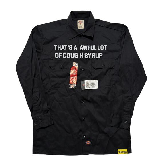BNWT Awful Lot Of Cough Syrup Dickies Long Sleeve Button Up Shirt Black S - Picture 1 of 4